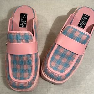 Shelly’s London Pink/Blue Plaid Mules (7.5)